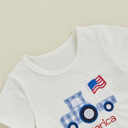 Toddler Baby Boy 4th of July Outfit Embroidery Short Sleeve T-shirt with Shorts Set Independence Clothes in Saudi Arabia