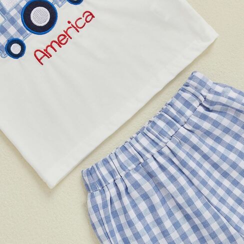 Toddler Baby Boy 4th of July Outfit Embroidery Short Sleeve T-shirt with Shorts Set Independence Clothes in Saudi Arabia