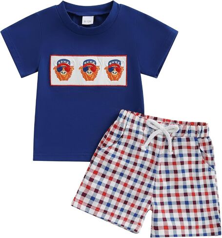 Toddler Baby Boy 4th of July Outfit Embroidery Short Sleeve T-shirt with Shorts Set Independence Clothes in Saudi Arabia