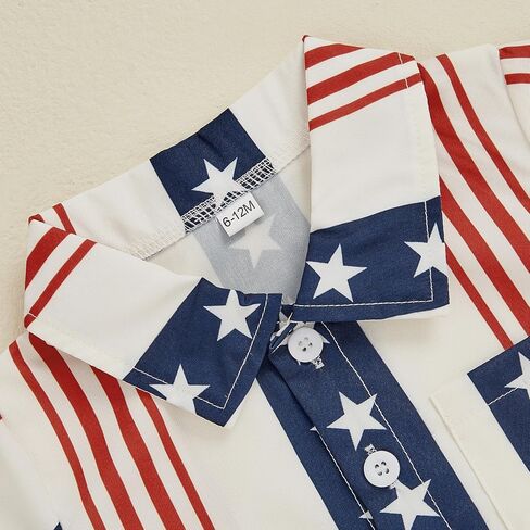 Toddler Baby Boy 4th of July Clothes Star Stripe Print Short Sleeve Button Down Shirt Shorts Set Memorial Day Outfit in Saudi Arabia