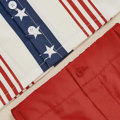 Toddler Baby Boy 4th of July Clothes Star Stripe Print Short Sleeve Button Down Shirt Shorts Set Memorial Day Outfit in Saudi Arabia