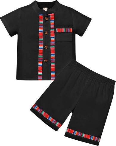 Obeeii Toddler Baby Boys Clothes مجموعة مكسيكية قصيرة الأكمام الزر أسفل القميص + شورتات Cinco de Mayo Fiesta 2 قطع in Saudi Arabia