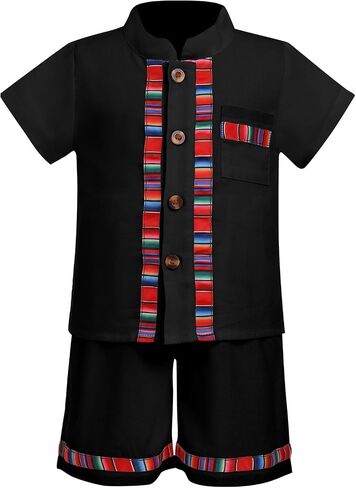 Obeeii Toddler Baby Boys Clothes مجموعة مكسيكية قصيرة الأكمام الزر أسفل القميص + شورتات Cinco de Mayo Fiesta 2 قطع in Saudi Arabia