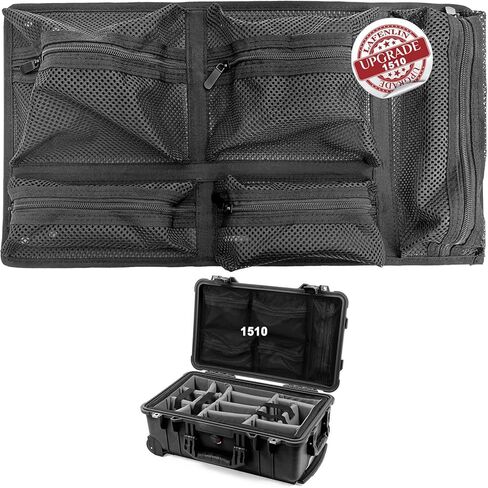 LAFENLIN UPGRADED Lid Organizer for Pelican 1400 Case [No Tools, Max Space] - 4-Pocket Thick Mesh for Photographers & Divers, Secures Camera Gear & Tools in Hard Cases, Hook & Loop Mount (No Screws) in Kuwait