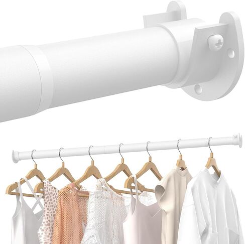 Closet Rods for Hanging Clothes, 17 to 69 Inches Stepless Adjustable Metal Closet Rod, 1.3 Inches Heavy Duty Clothes Hanging Rod for Closet Wardrobes Laundry RV, White in Saudi Arabia