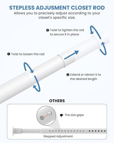 Closet Rods for Hanging Clothes, 17 to 69 Inches Stepless Adjustable Metal Closet Rod, 1.3 Inches Heavy Duty Clothes Hanging Rod for Closet Wardrobes Laundry RV, White in Saudi Arabia