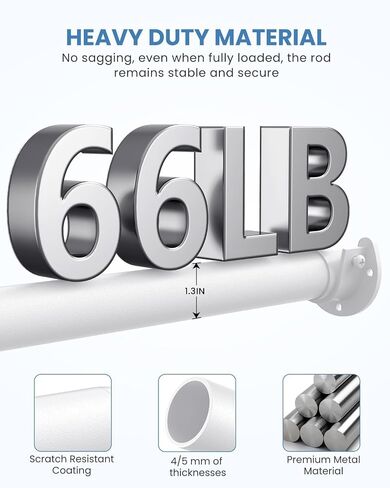 Closet Rods for Hanging Clothes, 17 to 69 Inches Stepless Adjustable Metal Closet Rod, 1.3 Inches Heavy Duty Clothes Hanging Rod for Closet Wardrobes Laundry RV, White in Saudi Arabia