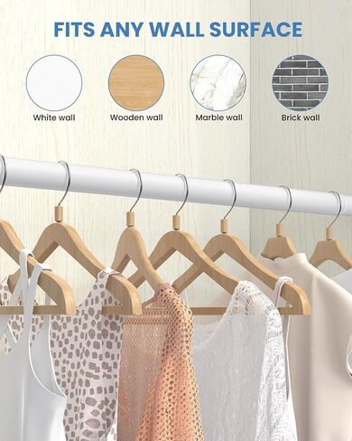 Closet Rods for Hanging Clothes, 17 to 69 Inches Stepless Adjustable Metal Closet Rod, 1.3 Inches Heavy Duty Clothes Hanging Rod for Closet Wardrobes Laundry RV, White in Saudi Arabia