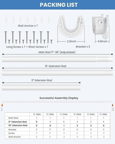 Closet Rods for Hanging Clothes, 17 to 69 Inches Stepless Adjustable Metal Closet Rod, 1.3 Inches Heavy Duty Clothes Hanging Rod for Closet Wardrobes Laundry RV, White in Saudi Arabia