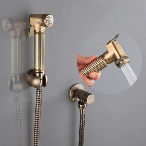 HandheldSprayer for Toilet Brushed Brass Portable Baby Cloth Diaper Sprayer Hand Held ToiletSprayer Head withHose and Bracket for Feminine Wash, Easy to Install,A(B) in Saudi Arabia