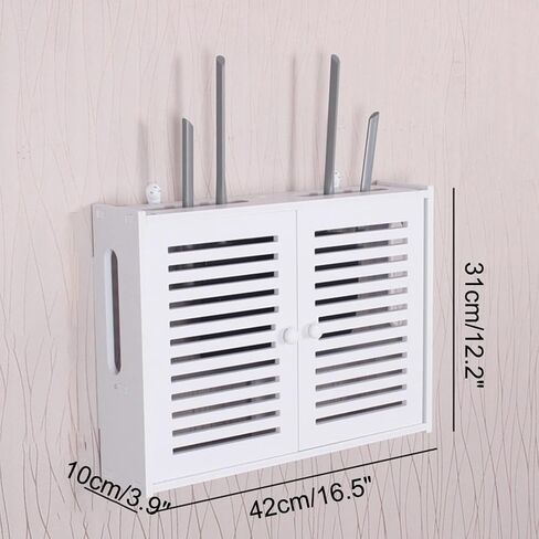 WiFi Router Storage Boxes Wall Mounted, Multi-Function Set-top Box Rack WiFi Router Modem Cable Power Plug Wire Storage Boxes with Door, Keep The Wiring Neat,42x10x31cm in Saudi Arabia