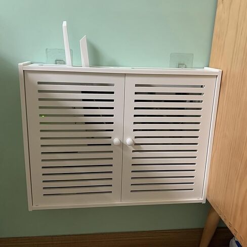 WiFi Router Storage Boxes Wall Mounted, Multi-Function Set-top Box Rack WiFi Router Modem Cable Power Plug Wire Storage Boxes with Door, Keep The Wiring Neat,42x10x31cm in Saudi Arabia