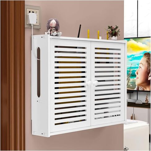 Router Storage Box Router Fences WiFi Wall Hanging Multimedia Decorative Cover Wall Shelf Home Wall Container,42x10x31cm in Saudi Arabia