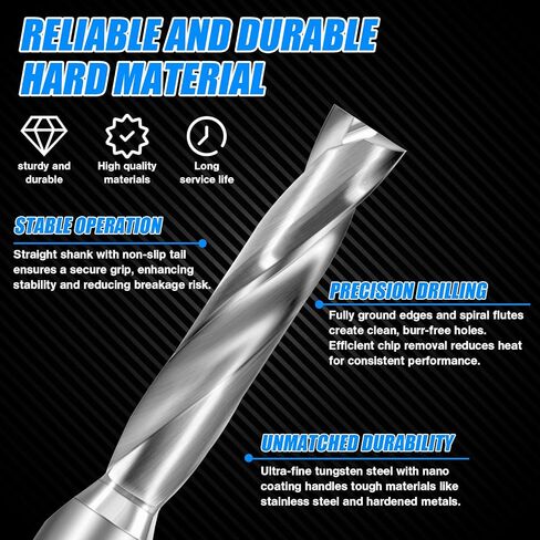 1/8" Flat Bottom Drill Bits, 2Pcs Solid Carbide Drill Bits, Tungsten Drill Bit Set, Metal Drill Bit Set for Hardened Stainless Steel Steel Cast Iron Alloy Copper, High Precision CNC Jobber Drill Bits in Saudi Arabia