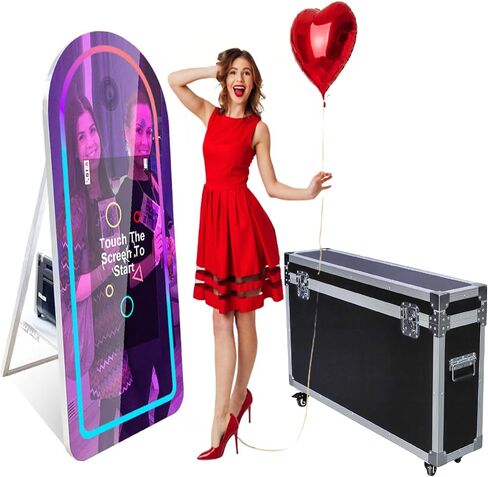 Mirror Photo Booth for Camera Selfie Station Photobooth Shell Stand Machine with Touch Screen and Software Control LCD Screen with RGB Light & Flight Case for Events Rental in Saudi Arabia