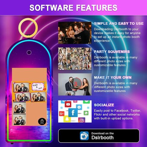 Mirror Photo Booth for Camera Selfie Station Photobooth Shell Stand Machine with Touch Screen and Software Control LCD Screen with RGB Light & Flight Case for Events Rental in Saudi Arabia