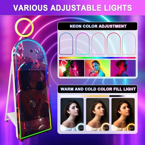 Mirror Photo Booth for Camera Selfie Station Photobooth Shell Stand Machine with Touch Screen and Software Control LCD Screen with RGB Light & Flight Case for Events Rental in Saudi Arabia