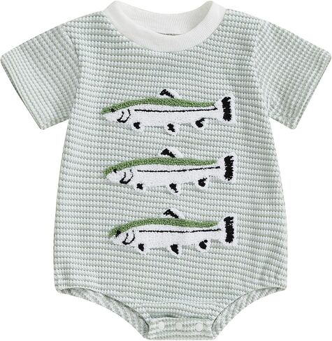 Muasaaluxi Newborn Baby Boy Summer Clothes Short Sleeve Fishing Embroidery Romper Stripe Bodysuit One Piece Jumpsuit in Saudi Arabia