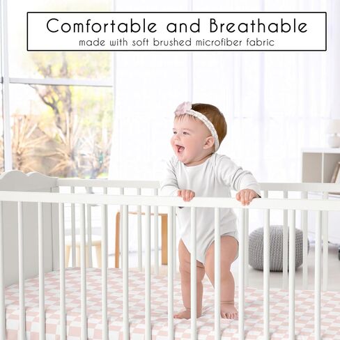 Sweet Jojo Designs Fitted Baby Crib Sheets (Pink Gingham Checkered) for Girls, Infant Nursery, Toddler Room - Standard Size (Neutral, Plaid, Vintage, Modern, Check, Blush & White, Geometric, Retro) in Saudi Arabia