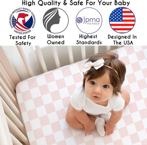 Sweet Jojo Designs Fitted Baby Crib Sheets (Pink Gingham Checkered) for Girls, Infant Nursery, Toddler Room - Standard Size (Neutral, Plaid, Vintage, Modern, Check, Blush & White, Geometric, Retro) in Saudi Arabia