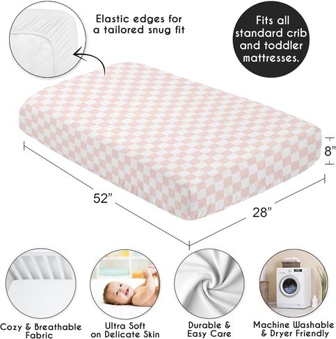 Sweet Jojo Designs Fitted Baby Crib Sheets (Pink Gingham Checkered) for Girls, Infant Nursery, Toddler Room - Standard Size (Neutral, Plaid, Vintage, Modern, Check, Blush & White, Geometric, Retro) in Saudi Arabia