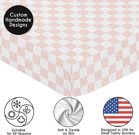 Sweet Jojo Designs Fitted Baby Crib Sheets (Pink Gingham Checkered) for Girls, Infant Nursery, Toddler Room - Standard Size (Neutral, Plaid, Vintage, Modern, Check, Blush & White, Geometric, Retro) in Saudi Arabia