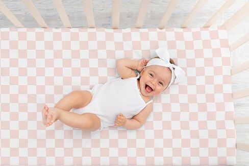 Sweet Jojo Designs Fitted Baby Crib Sheets (Pink Gingham Checkered) for Girls, Infant Nursery, Toddler Room - Standard Size (Neutral, Plaid, Vintage, Modern, Check, Blush & White, Geometric, Retro) in Saudi Arabia