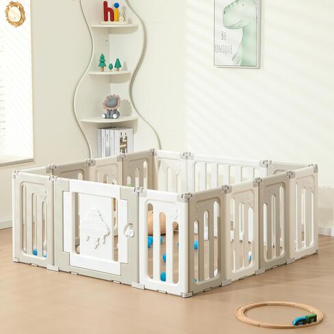 Baby Play Pen - 14 Panels Extra Large Playpen for Toddlers, Foldable UFO, Adjustable Play Yard, Portable Fence - Grey in Saudi Arabia