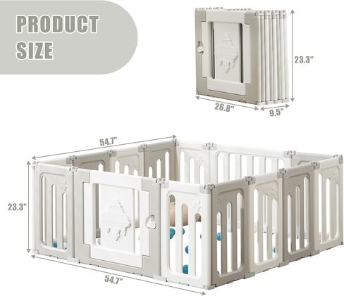 Baby Play Pen - 14 Panels Extra Large Playpen for Toddlers, Foldable UFO, Adjustable Play Yard, Portable Fence - Grey in Saudi Arabia