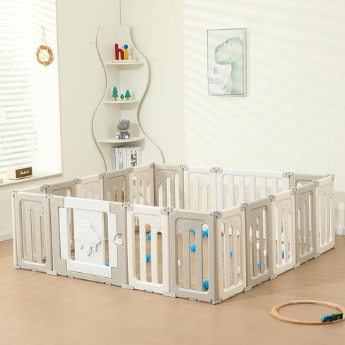 Baby Play Pen - 14 Panels Extra Large Playpen for Toddlers, Foldable UFO, Adjustable Play Yard, Portable Fence - Grey in Saudi Arabia