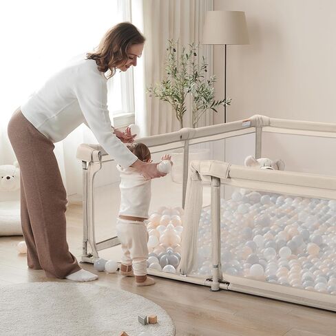 Sweeby Baby Playpen, 79x71 Inch Foldable Playpens for Babies and Toddlers with Gate, Extra Large Playpen with Door Play Yard for Baby Fence Indoor and Outdoor Portable Play Pen,Light Khaki in Kuwait