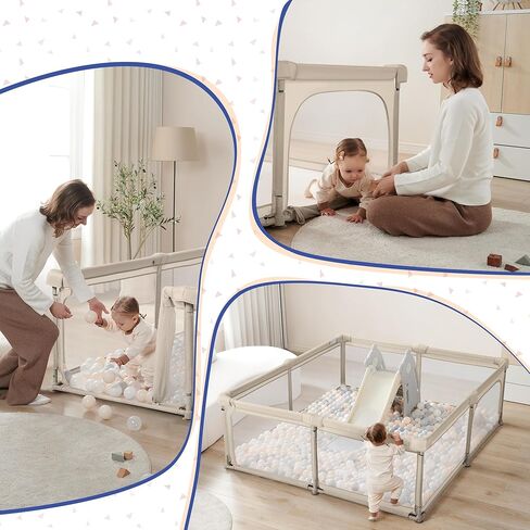 Sweeby Baby Playpen, 79x71 Inch Foldable Playpens for Babies and Toddlers with Gate, Extra Large Playpen with Door Play Yard for Baby Fence Indoor and Outdoor Portable Play Pen,Light Khaki in Kuwait