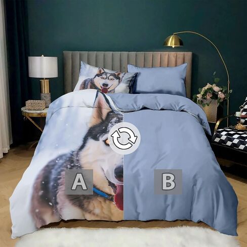 Toddler Reversible Duvet Cover 2 Pieces Animal Snow Dog, Soft Brushed Microfiber Bedding Set 40 X 60 Inches for Kids & Adults, Light Blue Comforter Cover with Zipper Closure & 1 Pillow Shams in Saudi Arabia