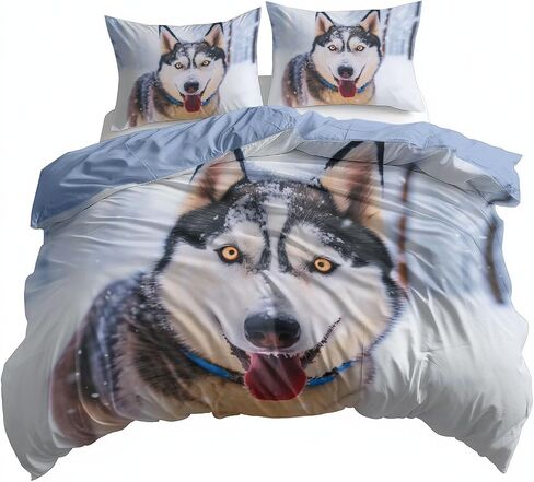 Toddler Reversible Duvet Cover 2 Pieces Animal Snow Dog, Soft Brushed Microfiber Bedding Set 40 X 60 Inches for Kids & Adults, Light Blue Comforter Cover with Zipper Closure & 1 Pillow Shams in Saudi Arabia