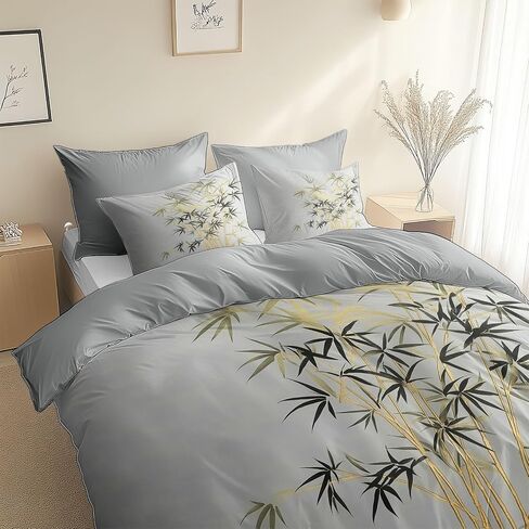 Gray Reversible Duvet Cover Toddler, Ink Wash Bamboo Comforter Cover, 2 Pieces Super Soft Bedding Set 40 X 60 Inches, with Zipper Closure & 1 Pillow Shams 20 X 30 Inches in Kuwait