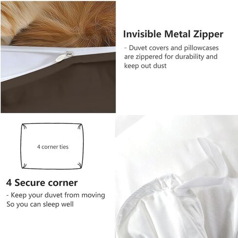 3PCS Modern Cat Animal Duvet Cover California King Bedding Sets, Brown Comforter Quilt Cover, 2 Pillow Cases for Boys Girls Toddler Kids Bedding in Saudi Arabia
