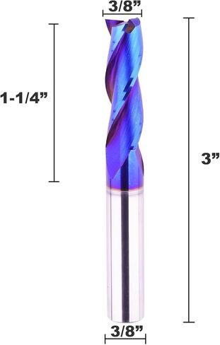 3/8 inch Shank Spiral CNC Router Bits Solid Carbide End Mill 3 Fluter Up Cut with NACO Blue Coated for Grooving Slots Mortises and Wood Carving in Kuwait