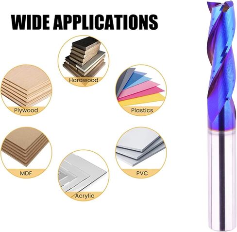 3/8 inch Shank Spiral CNC Router Bits Solid Carbide End Mill 3 Fluter Up Cut with NACO Blue Coated for Grooving Slots Mortises and Wood Carving in Kuwait