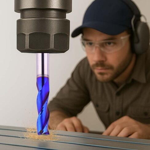 3/8 inch Shank Spiral CNC Router Bits Solid Carbide End Mill 3 Fluter Up Cut with NACO Blue Coated for Grooving Slots Mortises and Wood Carving in Kuwait