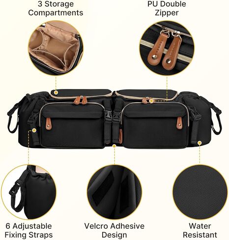 Double Stroller Organizer for Bob Duallie and Baby Jogger City Mini GT2, Double Stroller Caddy Organizers with Cup Holder and 2 Cooler Pockets Parent Console Double Stroller Accessories in Kuwait