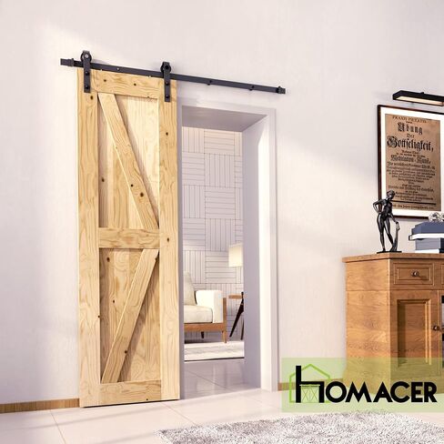 Homacer 5-in-1 Design Solid Natural Pine Wood Barn Door, 20in Wide 84in High, Unfinished and Unassembled, with Pre-drilled Holes for Easy Assemble and Pre-routed Floor Guide Groove, Interior Only in Saudi Arabia