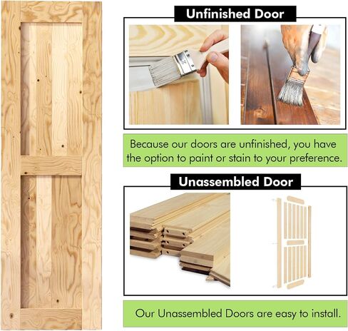 Homacer 5-in-1 Design Solid Natural Pine Wood Barn Door, 20in Wide 84in High, Unfinished and Unassembled, with Pre-drilled Holes for Easy Assemble and Pre-routed Floor Guide Groove, Interior Only in Saudi Arabia