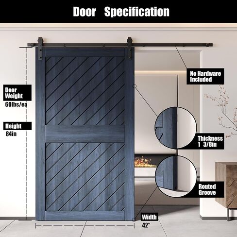 Homacer 50 in. x 84 in. Slanted Stripe Design 001 Navy Finished & Unassembled Pine Wood Barn Door (Interior Use Only) in Kuwait