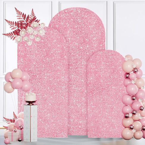 MODFUNS Metal Arch Backdorp Stand and Cover Set 6&6.6&7.2ft Gold Sequins Arch Backdrop Cover Set of 3 Golden Arched Backdrop Stand Wedding Arch Frame for Birthday Party Banquet Decoration in Kuwait