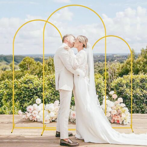 MODFUNS Metal Arch Backdorp Stand and Cover Set 6&6.6&7.2ft Gold Sequins Arch Backdrop Cover Set of 3 Golden Arched Backdrop Stand Wedding Arch Frame for Birthday Party Banquet Decoration in Kuwait