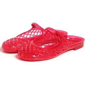 Clear Jelly Slide Sandals for Women Slip On Closed Round Toe Mesh Hollow Flat Mary Jane Mules Beach Jellies Comfortable Buckle Strap Slippers Shoes