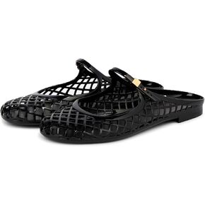 Clear Jelly Slide Sandals for Women Slip On Closed Round Toe Mesh Hollow Flat Mary Jane Mules Beach Jellies Comfortable Buckle Strap Slippers Shoes in Saudi Arabia