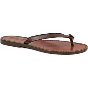 Gianluca - L'artigiano del cuoio Handmade Thong Sandals for Women Dark Brown Leather