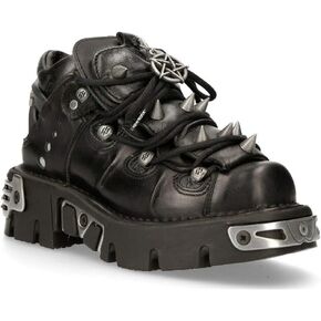 New Rock 110-S1 Women's Black Leather Spiked Ankle Boots