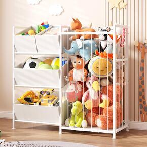 BBLIKE Stuffed Animal Storage - Kids Storage Organizer with 4 Removable Bins, Kids Storage Toy Shelf Organizer for Stuffed Animal Holder for Bedroom Playroom Nursery, White